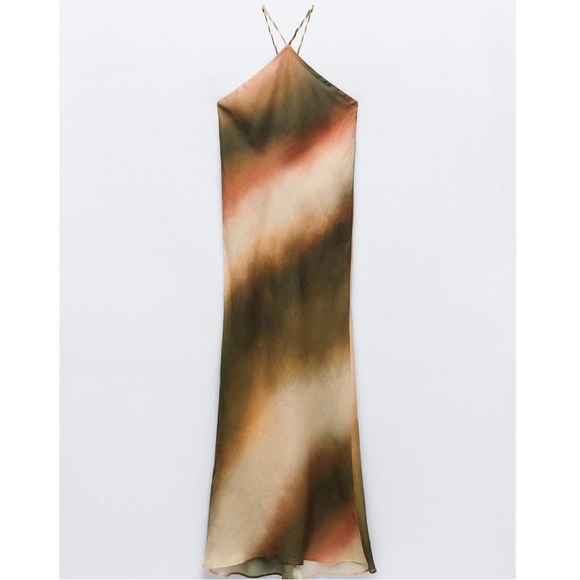ZARA WOMEN BLOGGERS FAVORITE HALTER OPEN BACK THIN STRAPS TIE DIE DRESS - Picture 6 of 7